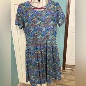 LuLaRoe Blue and Green Patterned Midi Dress